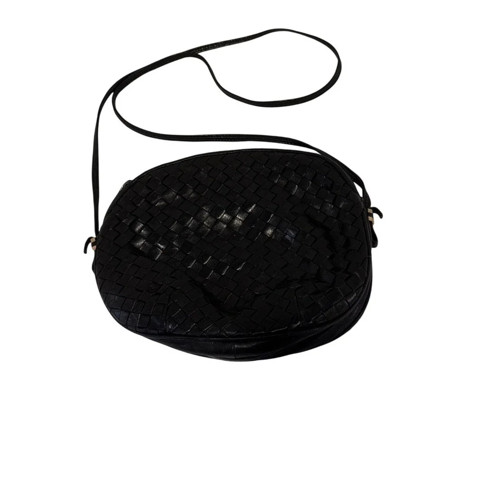 Aspects Black Woven Leather Crossbody Bag Oval Italian Style Boho Shoulder Bag